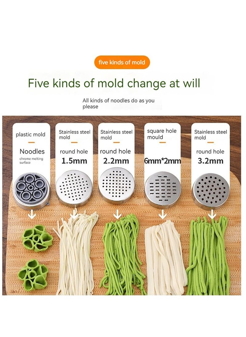 MIXDE - Manual Pasta Maker,Manual Stainless Steel Noodle Maker With 5 Different Molds,Spaghetti Making Tools,Sliver - Image 1