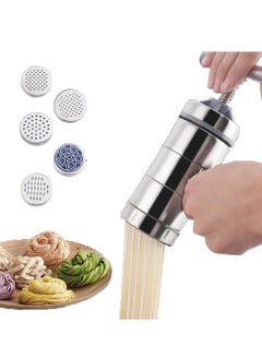 MIXDE Manual Pasta Maker,Manual Stainless Steel Noodle Maker With 5 Different Molds,Spaghetti Making Tools,Sliver  - Image 1