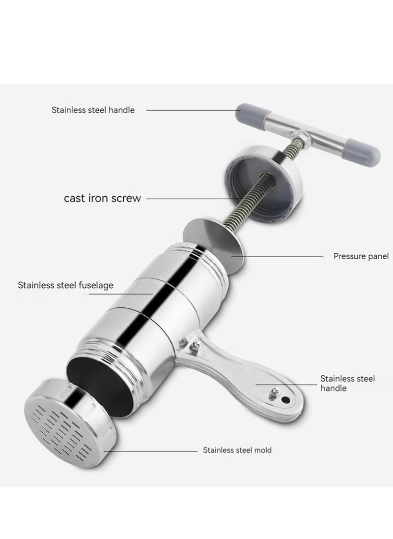 MIXDE - Manual Pasta Maker,Manual Stainless Steel Noodle Maker With 5 Different Molds,Spaghetti Making Tools,Sliver - Image 1