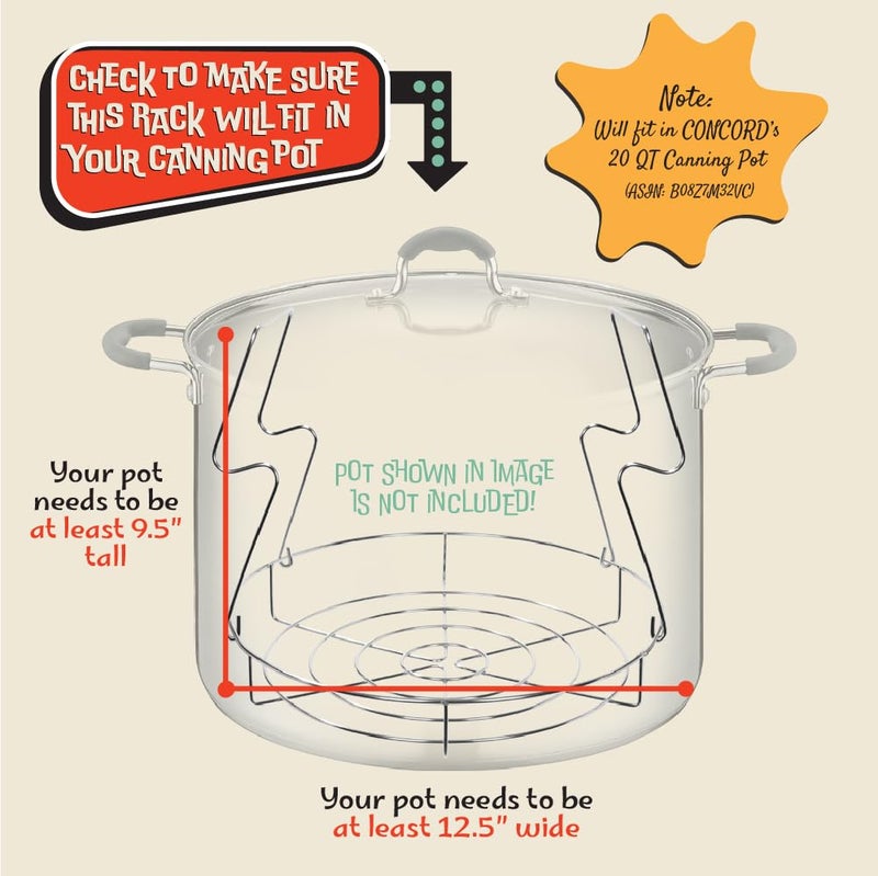 Concord 12" Stainless Steel Canning Rack. Holds 8 Pint or 7 Quart Jars. No Rust, Extra Stability. FITS IN POT WITH AT LEAST 12.5" WIDTH. BULK PACKS (2 Pack) - Image 4