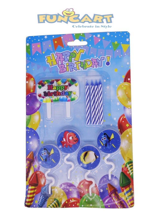 Funcart Funcart Under The sea Happy Birthday Cake Topper with Blue Candle  - Image 1