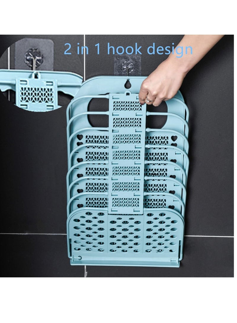 Y&D Collapsible Laundry Basket, Hanging Basket with Handle Storage Plastic Dirty for Organizing Home, Clothes, Towels, Dorm (Blue)  - Image 3