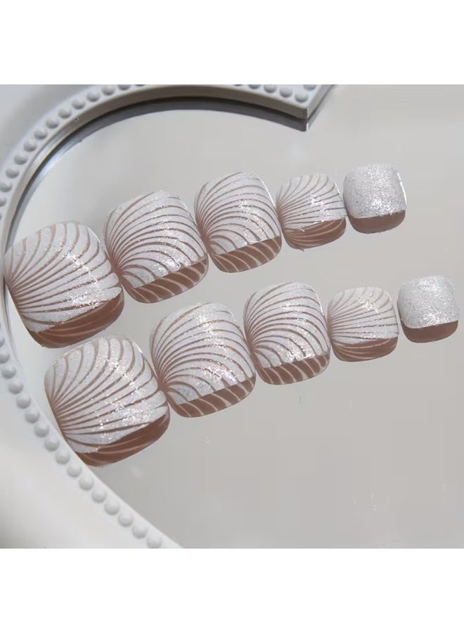 Goolsky 24pcs Glitter Shell Pattern Press-On Fake Toenails Nail Art Stickers - Image 3