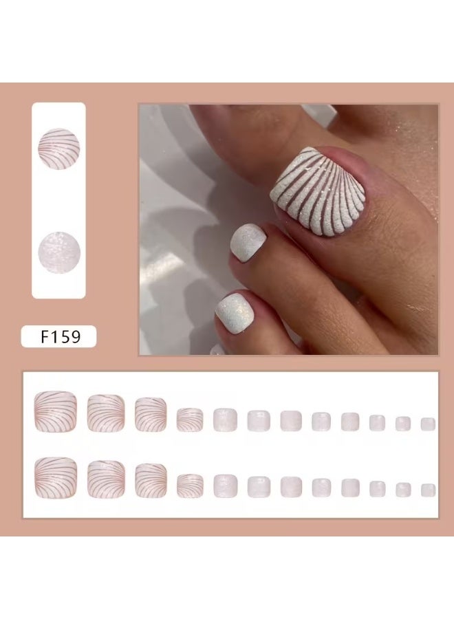 Goolsky 24pcs Glitter Shell Pattern Press-On Fake Toenails Nail Art Stickers - Image 2