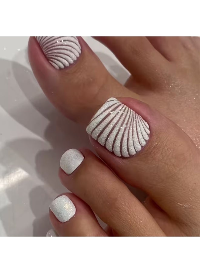 Goolsky 24pcs Glitter Shell Pattern Press-On Fake Toenails Nail Art Stickers - Image 1