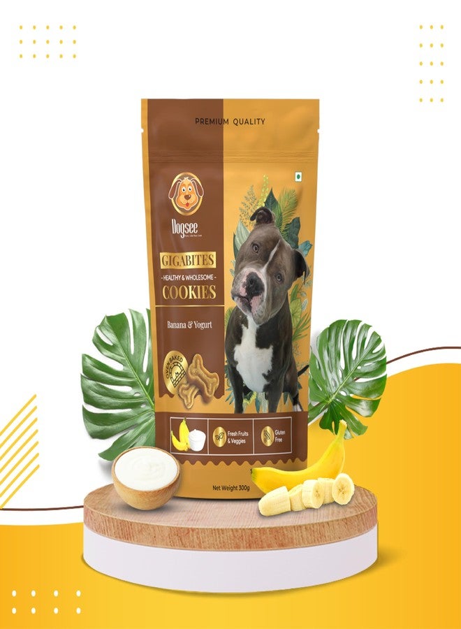 Dogsee Gigabites Cookies 300g - Banana & Yogurt Dog Biscuits for Adult Dogs & Puppies | Natural Vegetarian Treats | Crunchy Puppy Snacks for Training | Supports Strong Bones & Digestion - Image 1