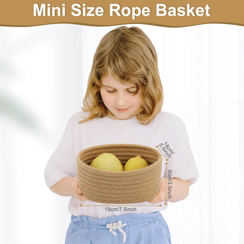 ABenkle 【2 Pack】 Small Woven Baskets, Tiny Oval Shallow Storage Baskets, Mini Cotton Rope Empty Decorative Basket, Boho Little Organizer Bins for Nursery Room Kids Baby Dog Toy Gifts - Image 2
