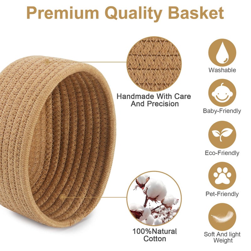 ABenkle 【2 Pack】 Small Woven Baskets, Tiny Oval Shallow Storage Baskets, Mini Cotton Rope Empty Decorative Basket, Boho Little Organizer Bins for Nursery Room Kids Baby Dog Toy Gifts - Image 3