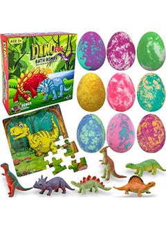 Bath Bombs for Kids with Surprise Toys Inside Plus Dinosaur Puzzle  Set of 9 Organic Dino Egg Bath Bombs with Rich Bubbles Christmas Gift for Kids