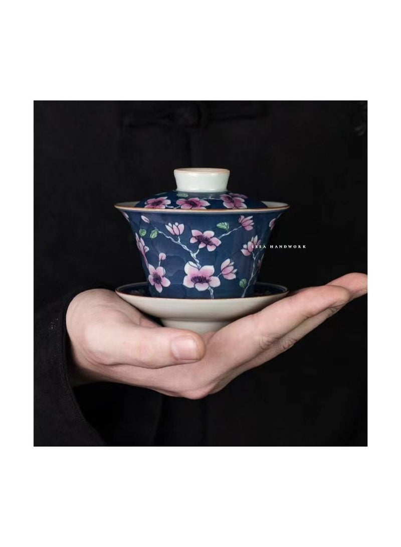 1-Set Chinese Old Porcelain Blue and White Bowl Tea Set,Chinese Tea Bowl with Cover Tray and Cup,Chinese Traditional Handicraft Ceramic Tea Set - Image 2