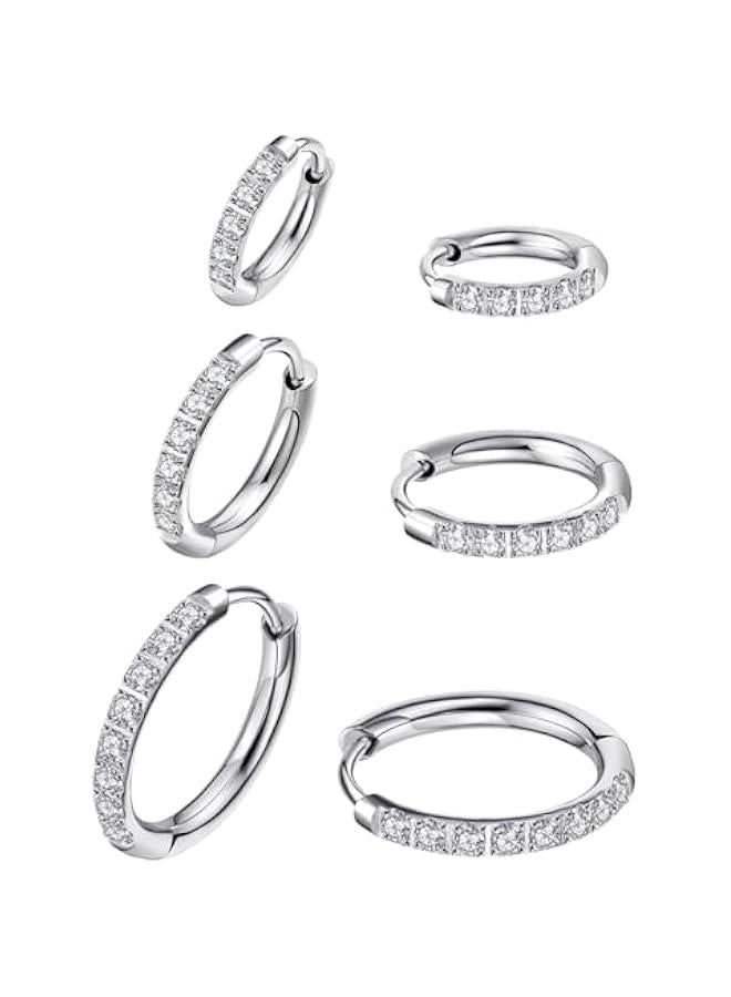 316L Surgical Steel Huggie Hoop Earrings,Dainty Pave Cubic Zirconia Cartilage Tiny Earring for Sensitive Ears Hypoallergenic Lightweight for Women Men - Image 1