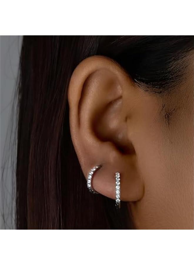 316L Surgical Steel Huggie Hoop Earrings,Dainty Pave Cubic Zirconia Cartilage Tiny Earring for Sensitive Ears Hypoallergenic Lightweight for Women Men - Image 2