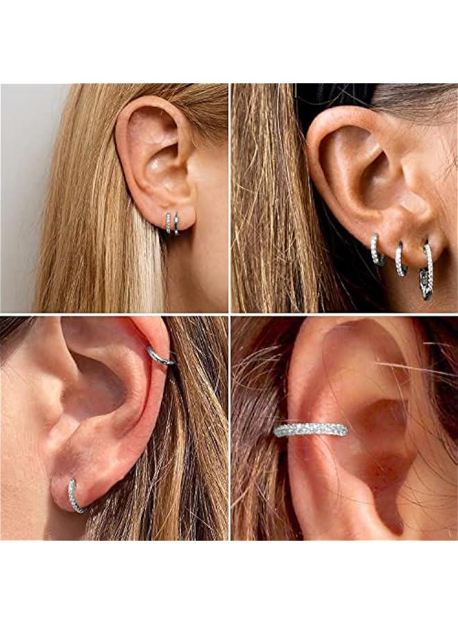 316L Surgical Steel Huggie Hoop Earrings,Dainty Pave Cubic Zirconia Cartilage Tiny Earring for Sensitive Ears Hypoallergenic Lightweight for Women Men - Image 3