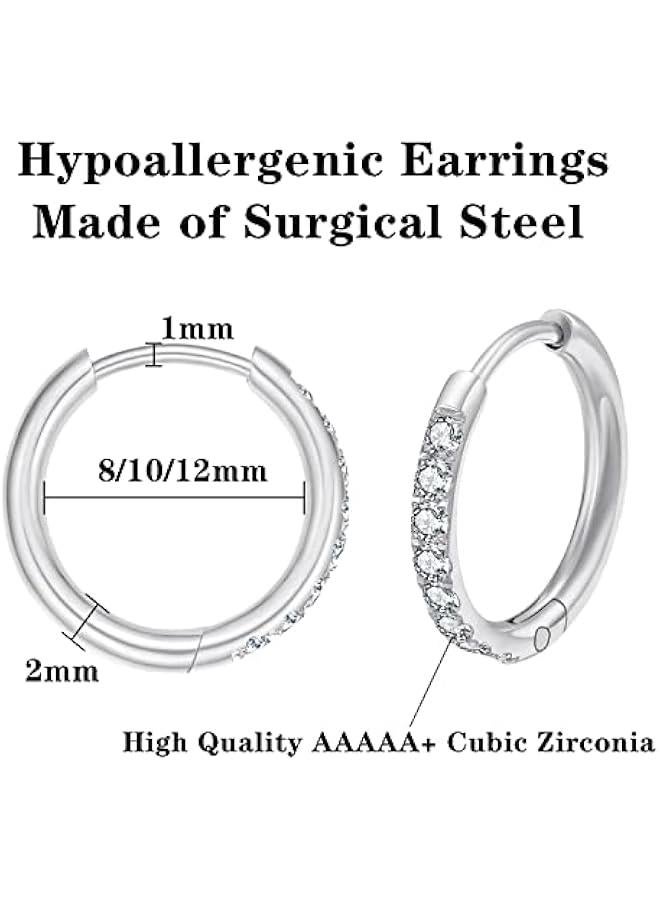 316L Surgical Steel Huggie Hoop Earrings,Dainty Pave Cubic Zirconia Cartilage Tiny Earring for Sensitive Ears Hypoallergenic Lightweight for Women Men - Image 4