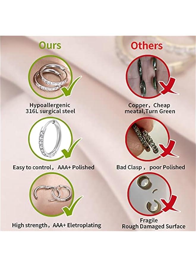 316L Surgical Steel Huggie Hoop Earrings,Dainty Pave Cubic Zirconia Cartilage Tiny Earring for Sensitive Ears Hypoallergenic Lightweight for Women Men - Image 5