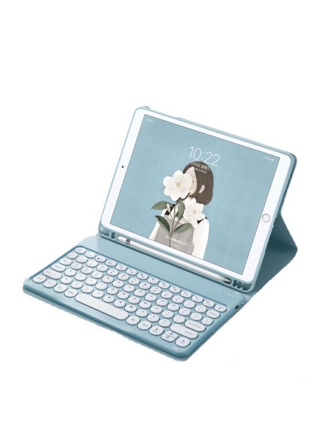 Generic For Ipad Air6 Bluetooth Keyboard Protective Case Pro11 Split Round Cap Bluetooth Keyboard Case 10.2 With Pen Slot-Color:Misty Blue + Round Keycap Blue-Applicable Models:Ipad Pro12.9 (2018/2020/2022)/air13 Universal  - Image 1