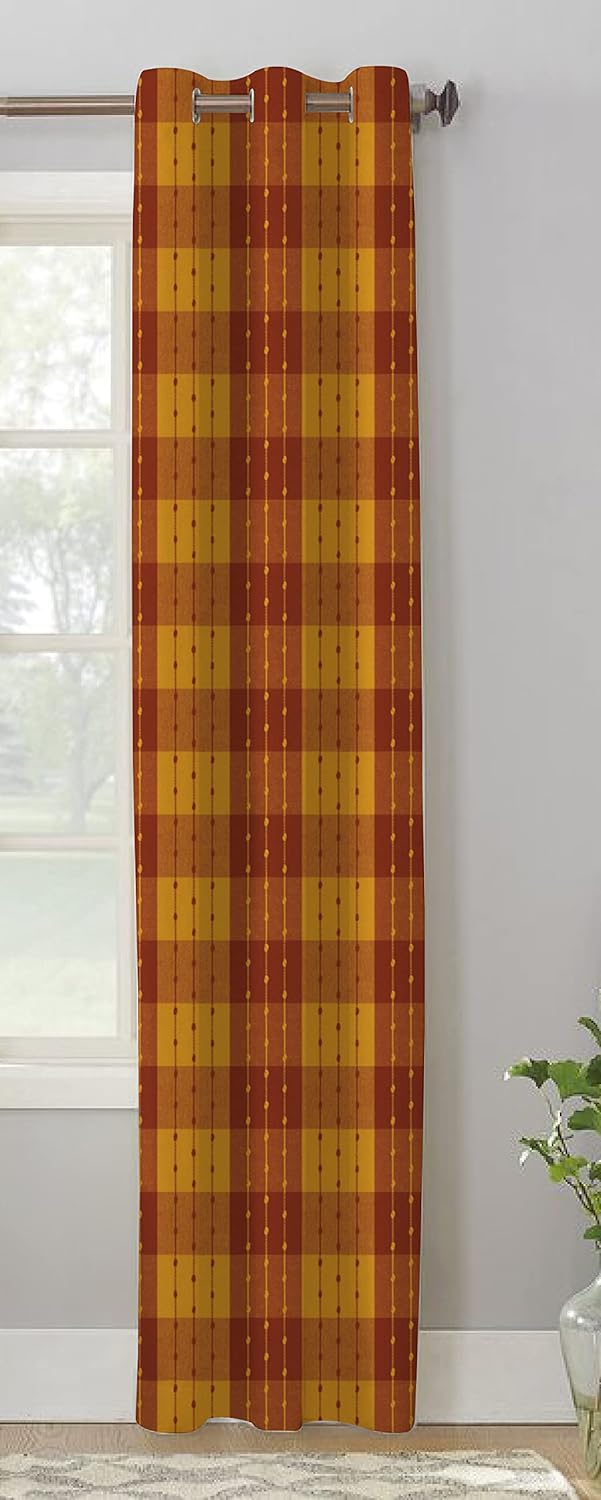 AIRWILL Cotton Checkered Pattern Door 4x7ft Curtains Pack of 2 pcs Maroon Yellow - Image 2