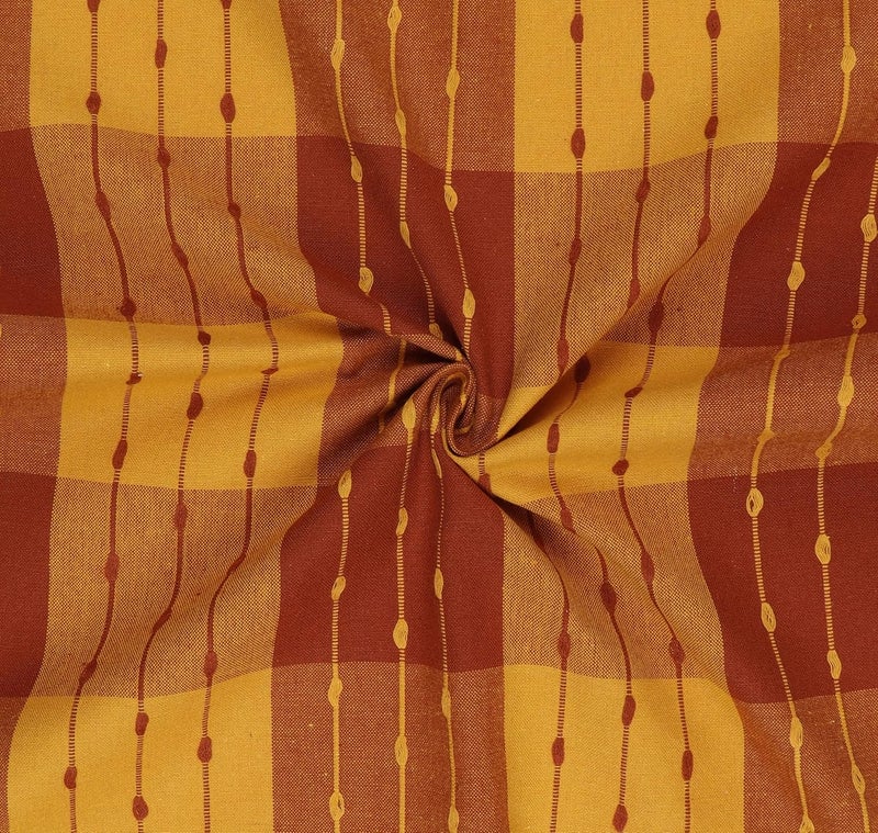 AIRWILL Cotton Checkered Pattern Door 4x7ft Curtains Pack of 2 pcs Maroon Yellow - Image 3