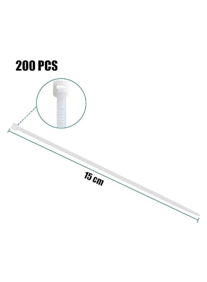 بروماس ربطات كبل بسحاب أبيض مقاس 15 سم 200 قطعة، قوة شد 40 رطلًا - شديدة التحمل، أربطة سلك كابل من النايلون الفاخر ذاتية القفل للداخل والخارج بواسطة قطارة بولت - Image 4