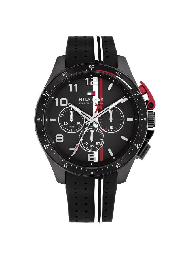 Tommy Hilfiger Men's 46mm Black Dial Quartz Chronograph Watch with Black Silicone Strap - Model 1792168