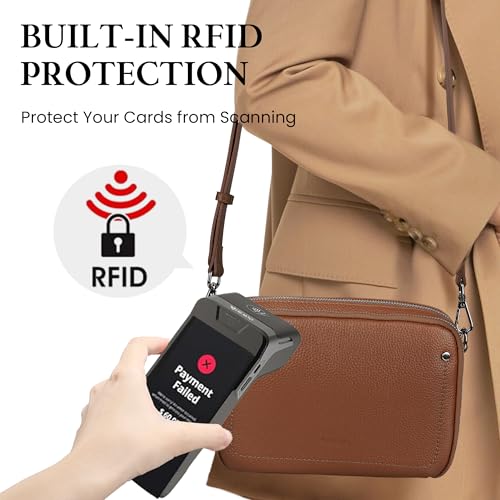 befen Genuine Leather Crossbody Bags for Women, Purses with Built in RFID Wallet Woman Camera Shoulder Bag Handbags Anti Theft Cross Over body Purses with Adjustable Strap, Cognac Brown - Image 2