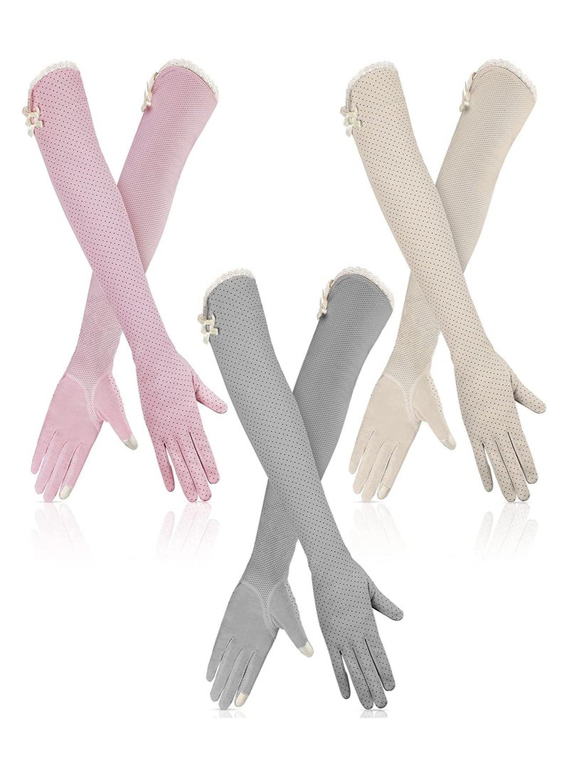 Generic SYOSI UV Long Sunblock Gloves, Women's Driving Non Slip Full Finger Arm Sun Protective, for Outdoor Sports, 3 Pairs - Image 1