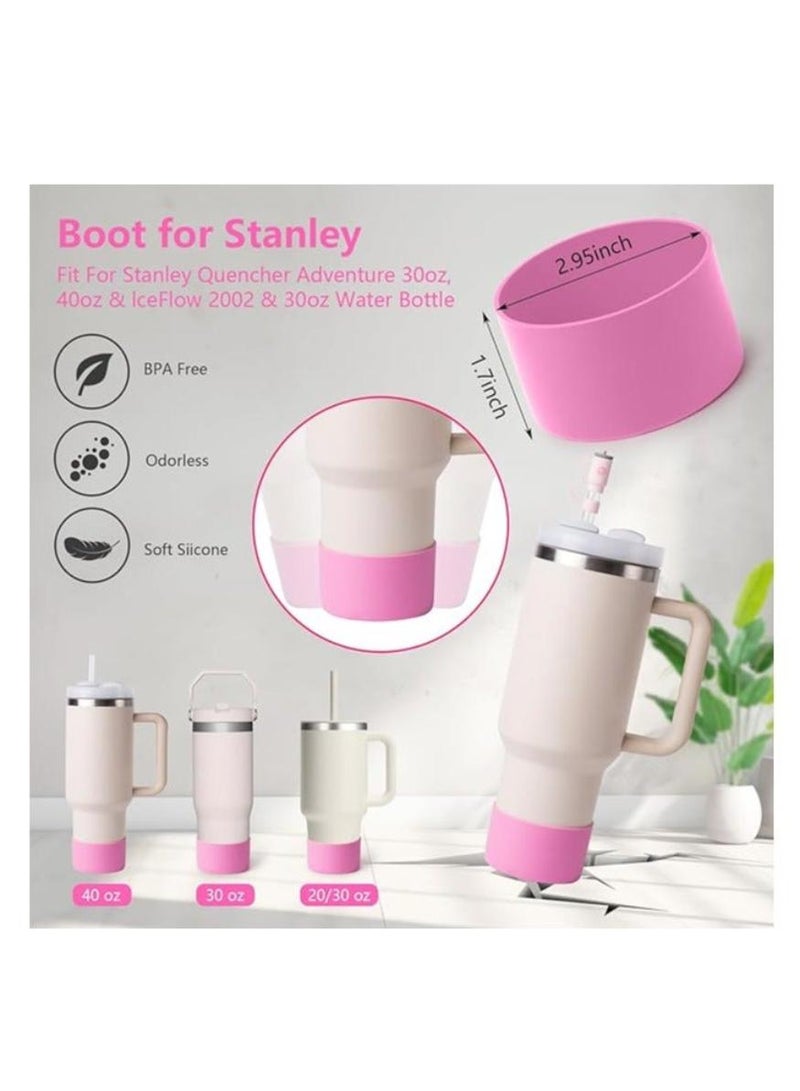 Stanley Cup Accessory Kit for Stanley Quencher, 40oz 30oz Tumbler with Handle Strap Silicone Cup Sleeve, Key Chain Charms Handle Charms Straw Topper Accessories, Cute Reusable Stanley Cup Straw Cover Lid Protector Gift Set (Pink) - Image 4