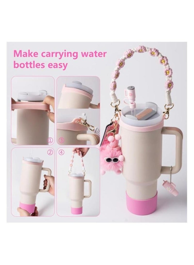 Stanley Cup Accessory Kit for Stanley Quencher, 40oz 30oz Tumbler with Handle Strap Silicone Cup Sleeve, Key Chain Charms Handle Charms Straw Topper Accessories, Cute Reusable Stanley Cup Straw Cover Lid Protector Gift Set (Pink) - Image 3