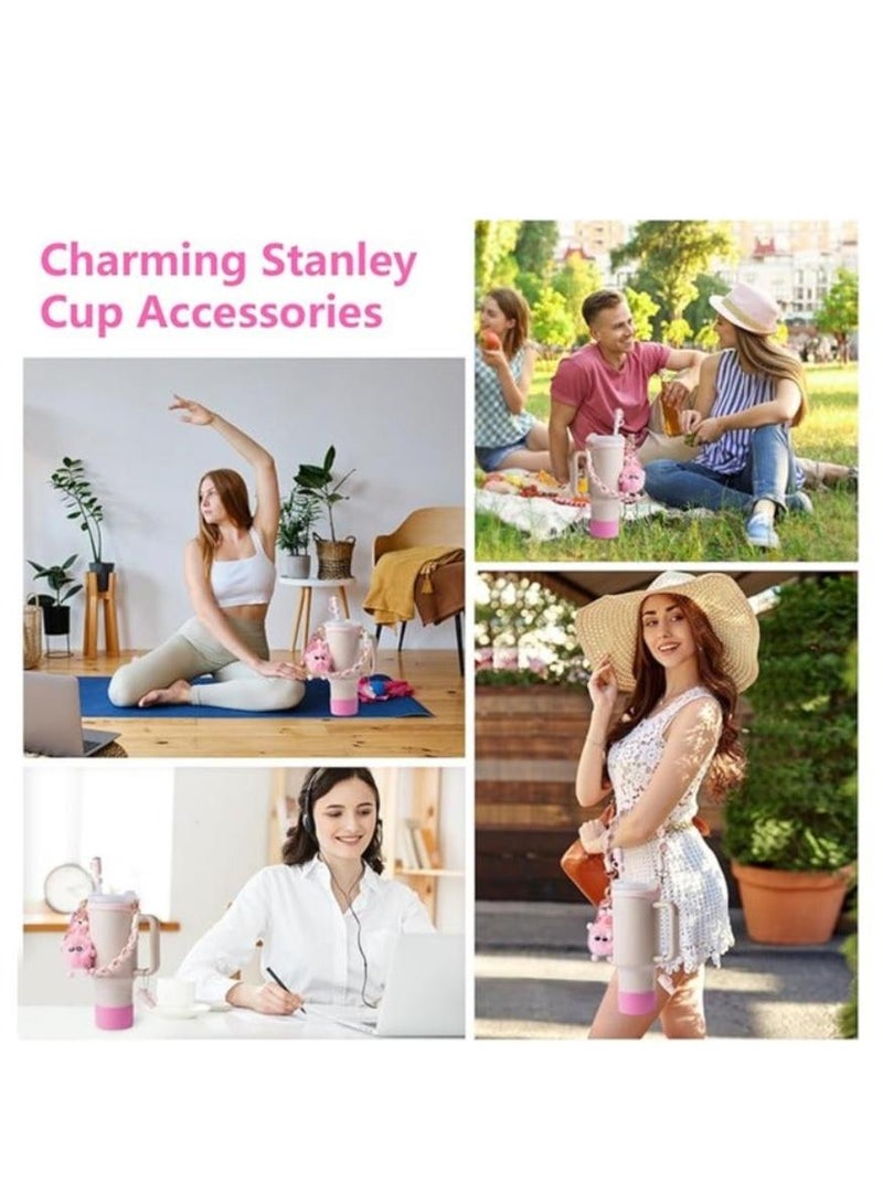 Stanley Cup Accessory Kit for Stanley Quencher, 40oz 30oz Tumbler with Handle Strap Silicone Cup Sleeve, Key Chain Charms Handle Charms Straw Topper Accessories, Cute Reusable Stanley Cup Straw Cover Lid Protector Gift Set (Pink) - Image 5