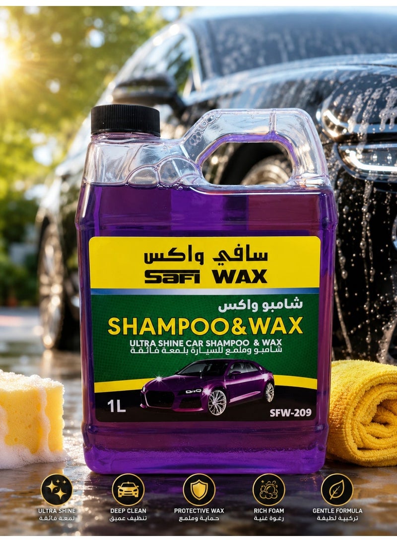 Safi Wax Shampoo & Wax Ultra Shine Car Shampoo – Deep Cleaning, Protective Wax & Rich Foam – Gentle Formula – 1L - Image 1