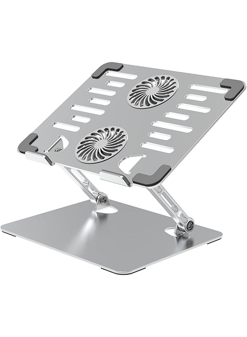 Aluminum Laptop Stand with 2 Cooling Fans – Foldable, USB Connection, Adjustable Height for Laptops Up to 17 Inch - Image 1