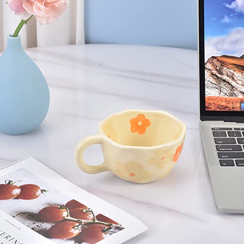 Koythin Ceramic Coffee Mug, Creative Flower Cup for Office and Home, Dishwasher and Microwave Safe, 8.5 oz/250 ml for Latte Tea Milk (Orange Flower) - Image 3
