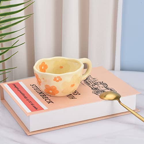 Koythin Ceramic Coffee Mug, Creative Flower Cup for Office and Home, Dishwasher and Microwave Safe, 8.5 oz/250 ml for Latte Tea Milk (Orange Flower) - Image 4