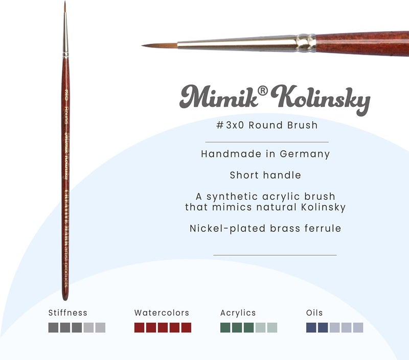 Creative Mark Mimik Kolinsky Watercolor Brush - # 3 x 0 Round - Short Handle Synthetic Paint Brush - Handmade in Germany - Synthetic Sable Paint Brushes for Professional Artists - Animal-Friendly - Image 2