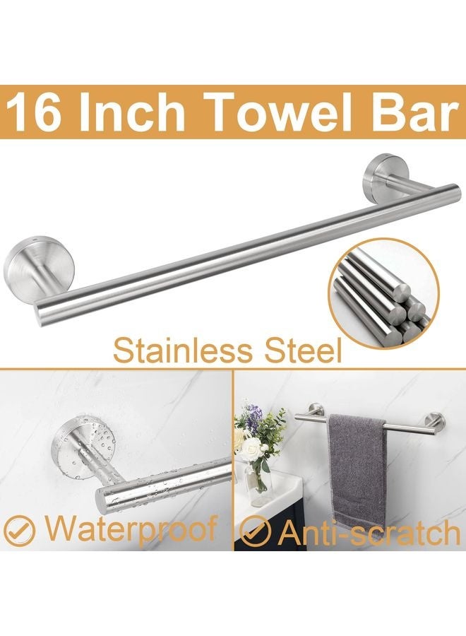 HOMESTAR Bathroom Hardware Set, Thick Stainless Steel Bath Towel Bar Set Including Towel Rack for Bathroom+Toilet Paper Holder+3 Robe Towel Hooks Wall Mount Bathroom Accessory Set(16IN,Brushed Nickel) - Image 3