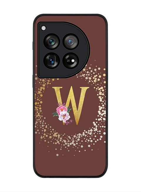 Rugged Black edge case for OnePlus 12R / OnePlus Ace 3 5G, Slim fit Soft Cover - Custom Monogram Initial Letter Floral Pattern Alphabet - W (Brown)