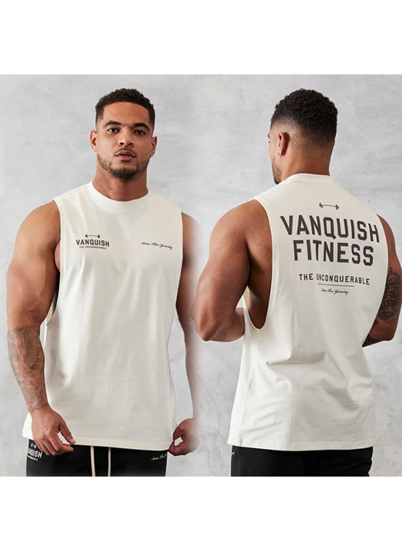 Generic - Vq Muscle Fitness Brothers Summer New Fitness Vest Mens Tops Outdoor Running Leisure Sports Sleeveless Bx79 white - Image 1