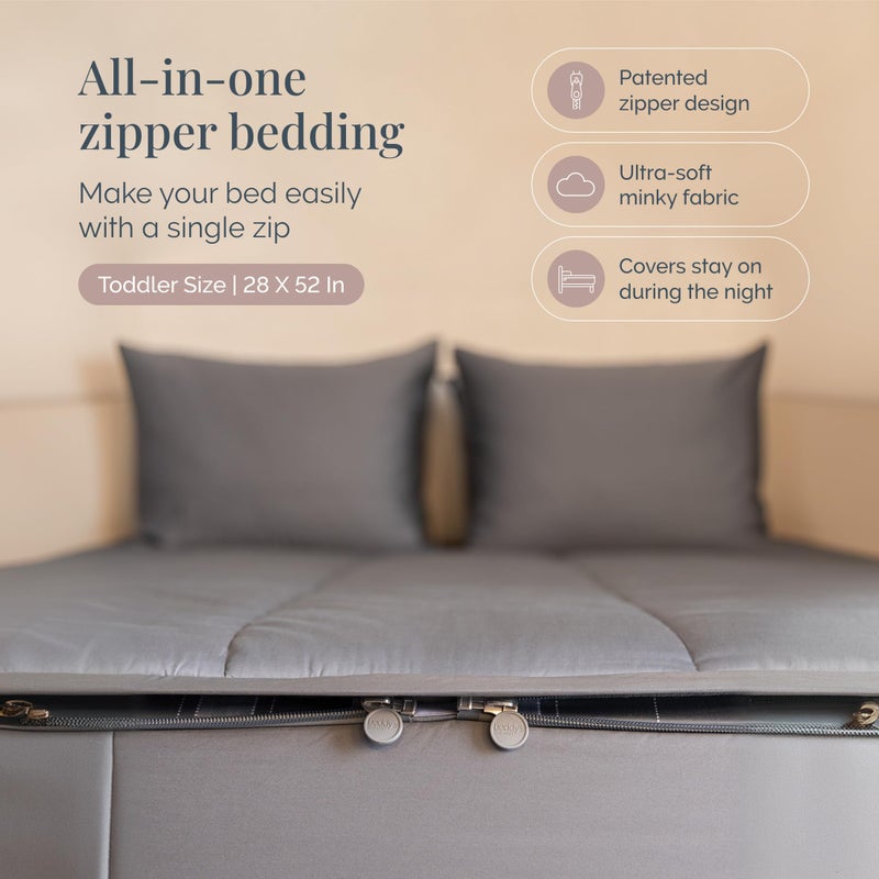 Beddy's Reese Zippered Bedding - Durable Zip-On Sheets & Comforter for Kids & Adults - Bed in a Bag - Easy Make Bedding - Minky Interior - Machine Washable - with Pillowcase & Sham - Gray - Toddler - Image 2