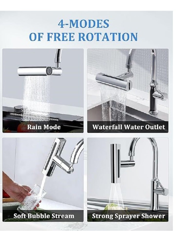 4 in 1 Waterfall Kitchen Faucet,360°Swivel Faucet Extender for Kitchen Sink, Splash-Proof Kitchen Faucet Head Replacement, High Arc Sink Faucet Suitable for Washing Fruit Vegetable - Image 4