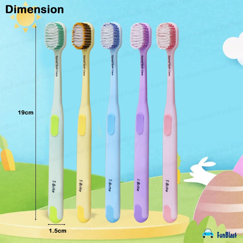 FunBlast Tooth Brush Set - Pack of 5 Pcs Toothbrush for Kids & Adults, Spiral Silky Super Soft Bristles for Sensitive Teeth, Toothbrush Soft Bristles Manual Tooth Brush for Adults (Multicolour) - Image 2