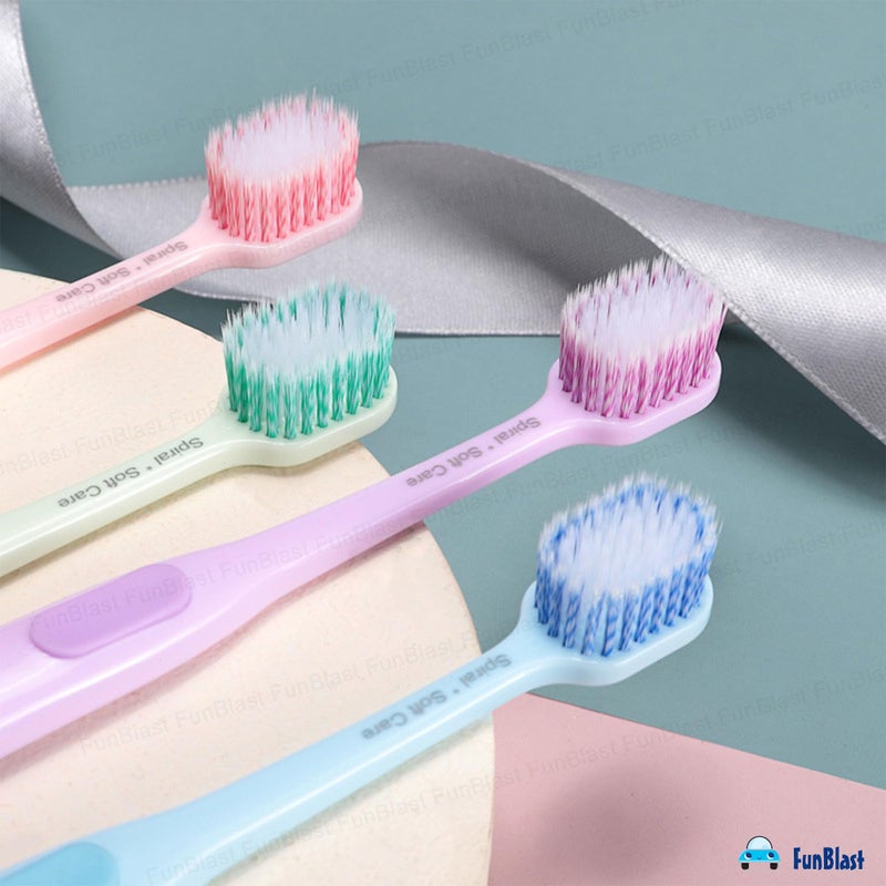 FunBlast Tooth Brush Set - Pack of 5 Pcs Toothbrush for Kids & Adults, Spiral Silky Super Soft Bristles for Sensitive Teeth, Toothbrush Soft Bristles Manual Tooth Brush for Adults (Multicolour) - Image 4
