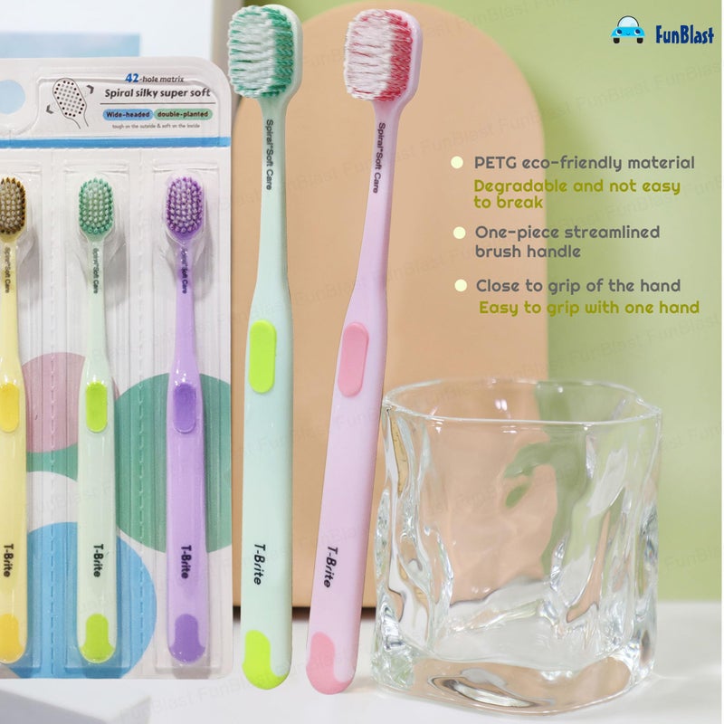 FunBlast Tooth Brush Set - Pack of 5 Pcs Toothbrush for Kids & Adults, Spiral Silky Super Soft Bristles for Sensitive Teeth, Toothbrush Soft Bristles Manual Tooth Brush for Adults (Multicolour) - Image 3