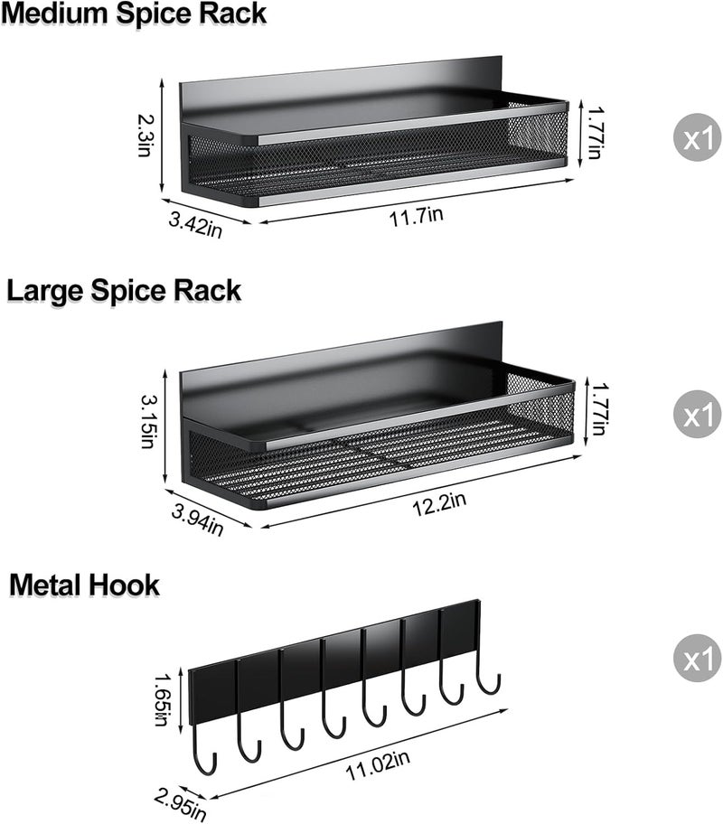 Aufworld Magnetic Spice Rack for Refrigerator, 3 Pack Magnetic Shelf, Moveable Fridge Organizer with 8-Hook Rack, Seasoning Organizer for Kitchen - Image 2
