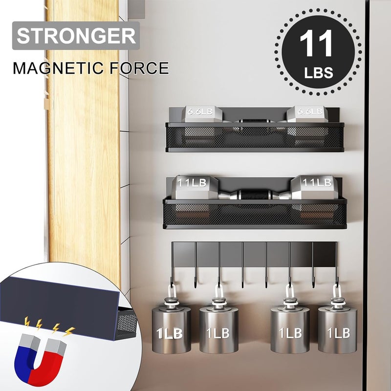 Aufworld Magnetic Spice Rack for Refrigerator, 3 Pack Magnetic Shelf, Moveable Fridge Organizer with 8-Hook Rack, Seasoning Organizer for Kitchen - Image 3
