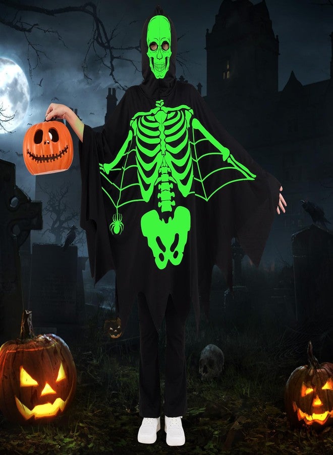 ESHOO Kids Halloween Skeleton Cloak Toddlers Glow in Dark Hooded Cloak Halloween Wings Cape Cosplay Role Play - Image 2