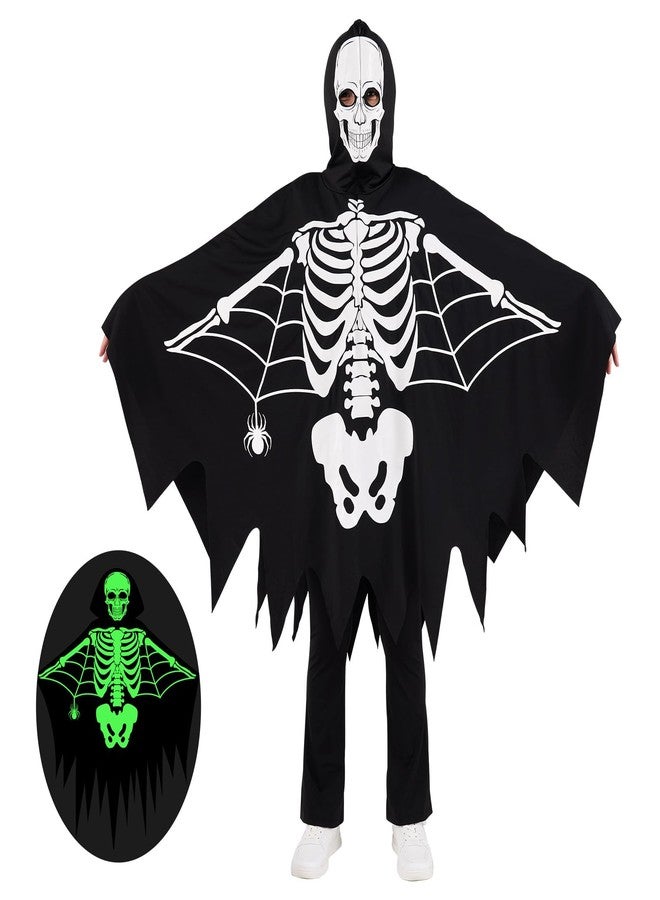 ESHOO Kids Halloween Skeleton Cloak Toddlers Glow in Dark Hooded Cloak Halloween Wings Cape Cosplay Role Play - Image 1