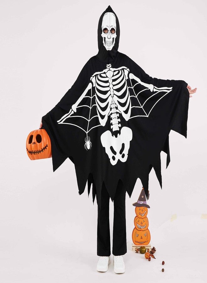 ESHOO Kids Halloween Skeleton Cloak Toddlers Glow in Dark Hooded Cloak Halloween Wings Cape Cosplay Role Play - Image 3