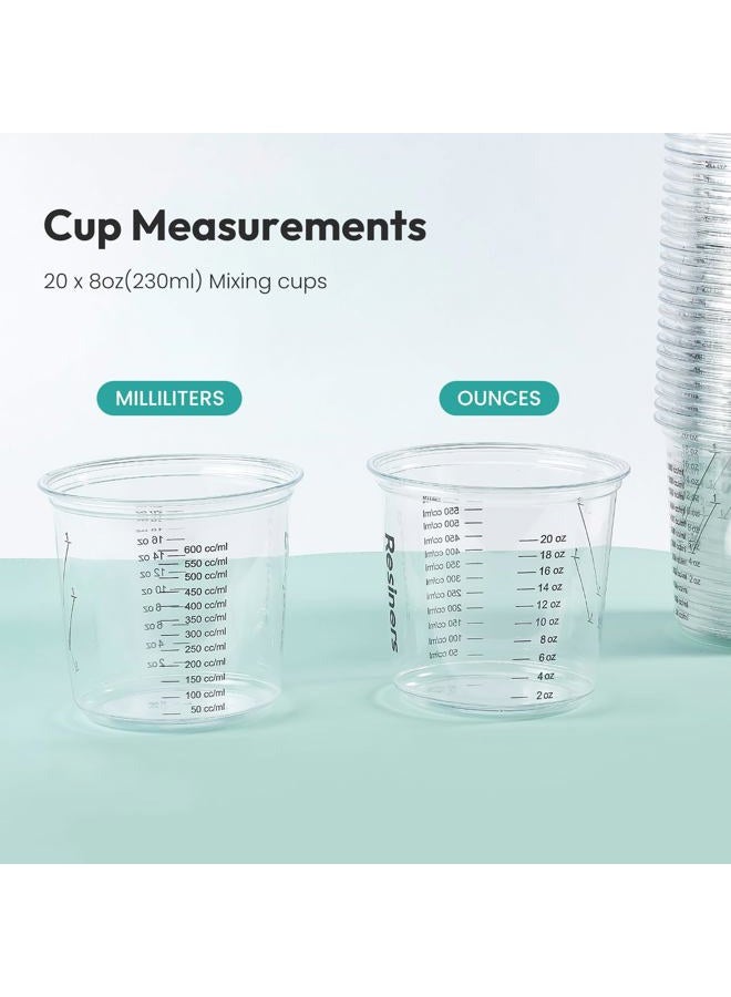 Resiners Epoxy Measuring Cups, Reiners 50pcs Resin Mixing Cups for Epoxy Resin, Paint, Crafts Use, with 30 x 24oz & 20 x 8oz Dual Sizes, 50 Mixing Cups, 50 Wooden Sticks, Clear Plastic - Image 4