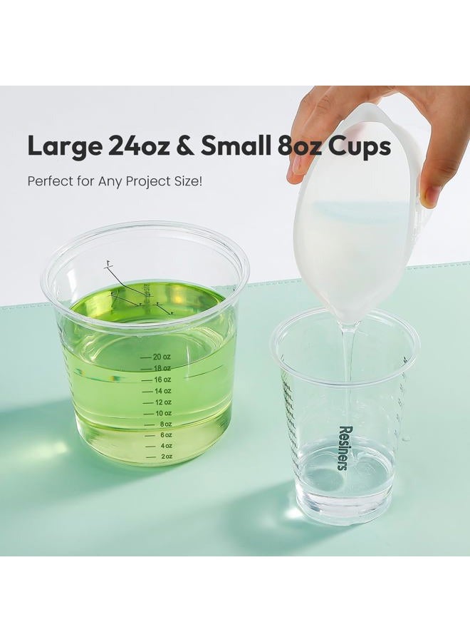 Resiners Epoxy Measuring Cups, Reiners 50pcs Resin Mixing Cups for Epoxy Resin, Paint, Crafts Use, with 30 x 24oz & 20 x 8oz Dual Sizes, 50 Mixing Cups, 50 Wooden Sticks, Clear Plastic - Image 3