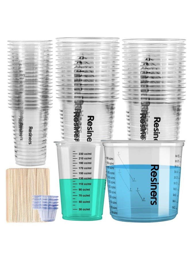 Resiners Epoxy Measuring Cups, Reiners 50pcs Resin Mixing Cups for Epoxy Resin, Paint, Crafts Use, with 30 x 24oz & 20 x 8oz Dual Sizes, 50 Mixing Cups, 50 Wooden Sticks, Clear Plastic - Image 1